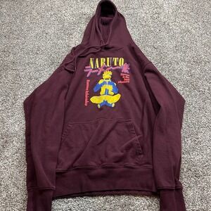 Naruto Shippuden Hoodie Mens M Maroon Knit Cotton Ramen Ichiraku Anime 2002
